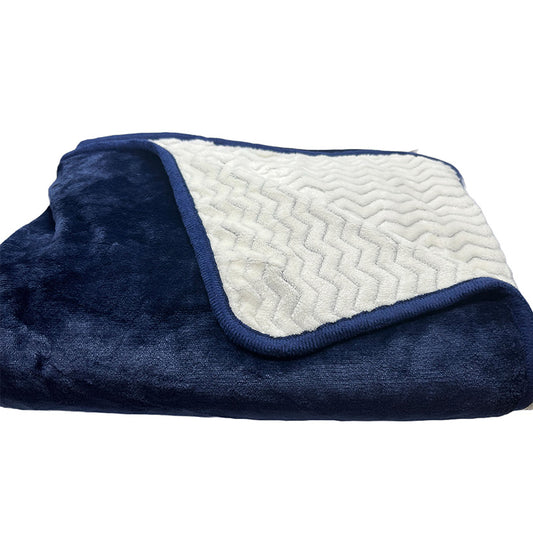 Shawl blanket with side buttons worn as a wrap (navy, 60x40 in)